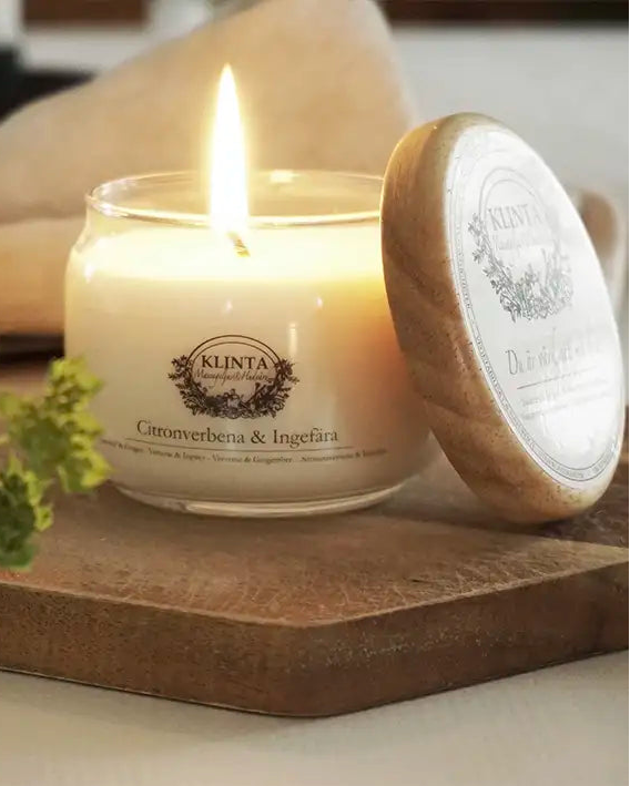 Duftlys med trælåg - 60 timer