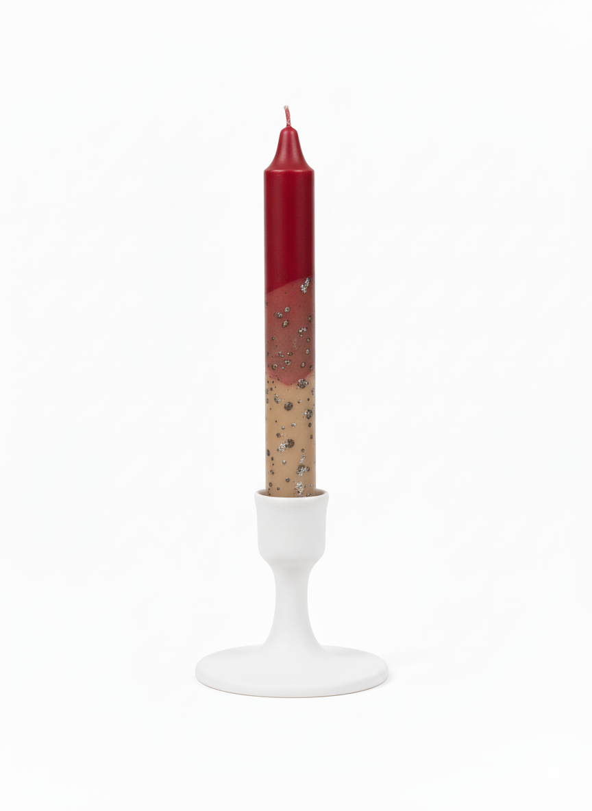 Håndlavet lys - confetti - rød / beige