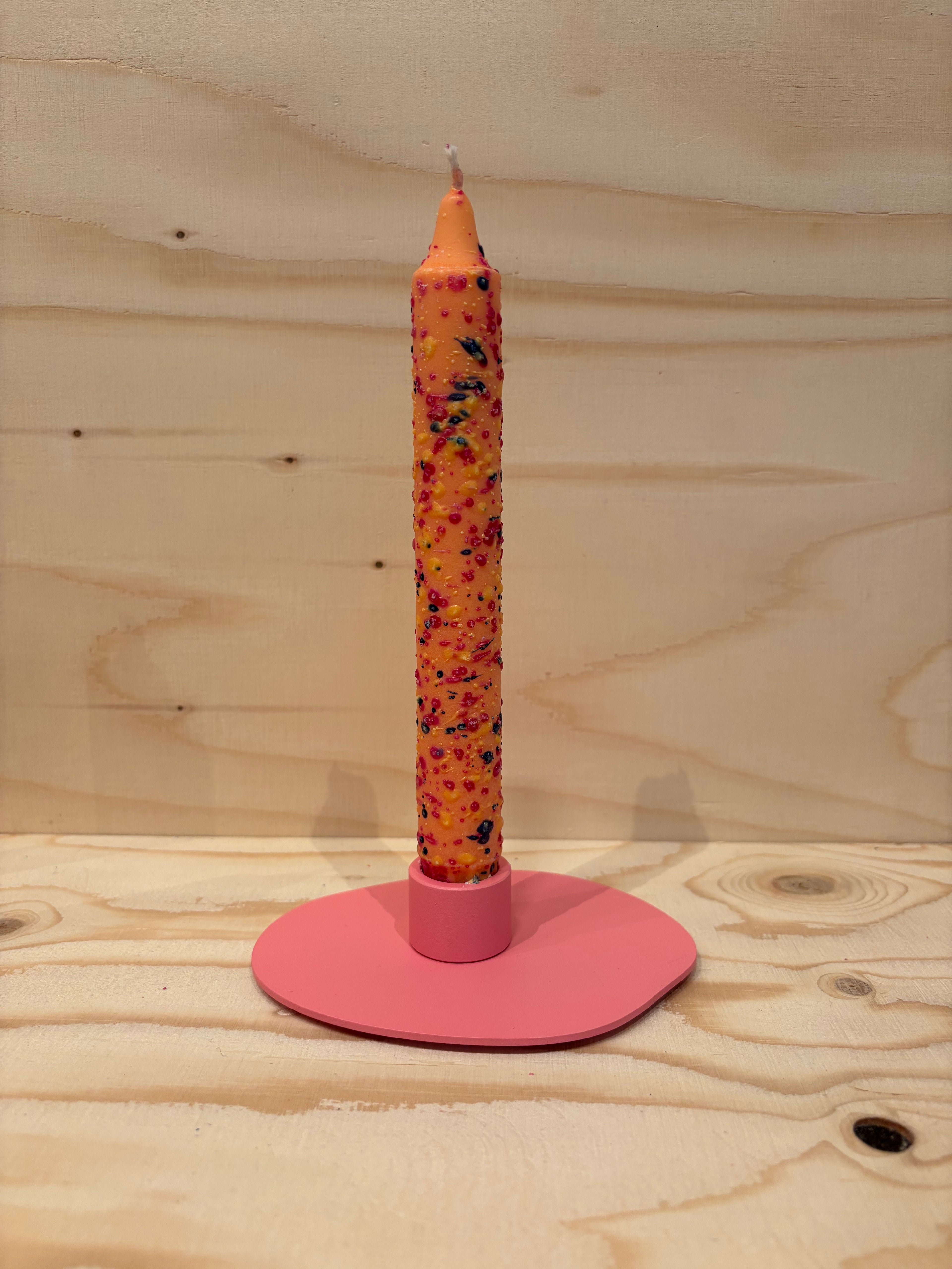 Håndlavet lys - Orange / Blå med mixet confetti