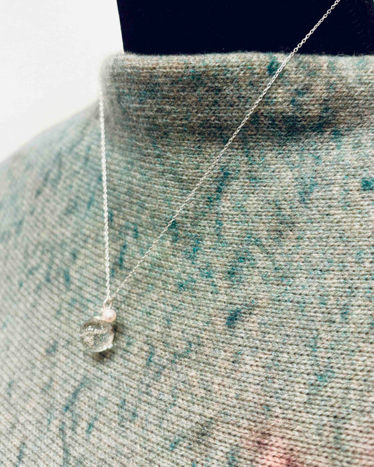 Silver necklace with sand from Kronborg and freshwater pearl