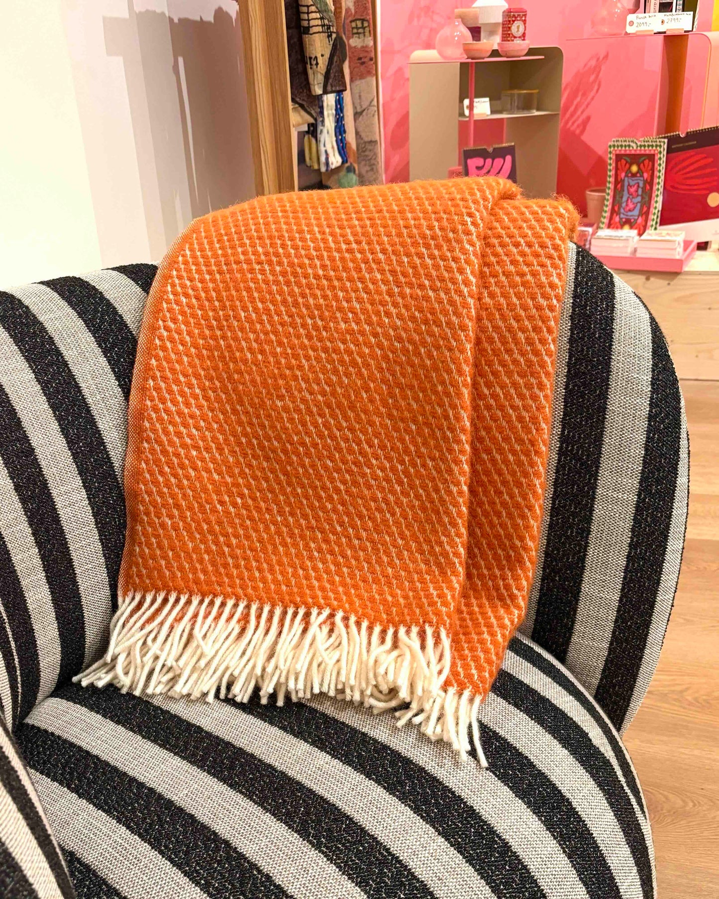 Orange plaid i 100% lammeuld
