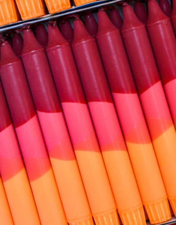 Håndlavet lys - Vinrød / rød / orange